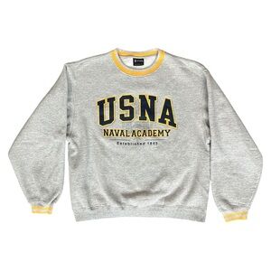 Vintage USNA U.S. Naval Academy Crew Varsity Stripe Trim Sweatshirt Grey Medium